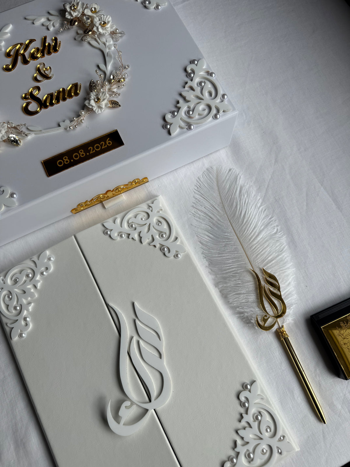 A4 Nikkah bundle - wedding folder - thumb plaque - ring tray - feather pen