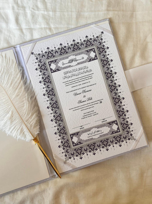 A4/A3 nikkah certificate - feather pen - folder - wedding certificate