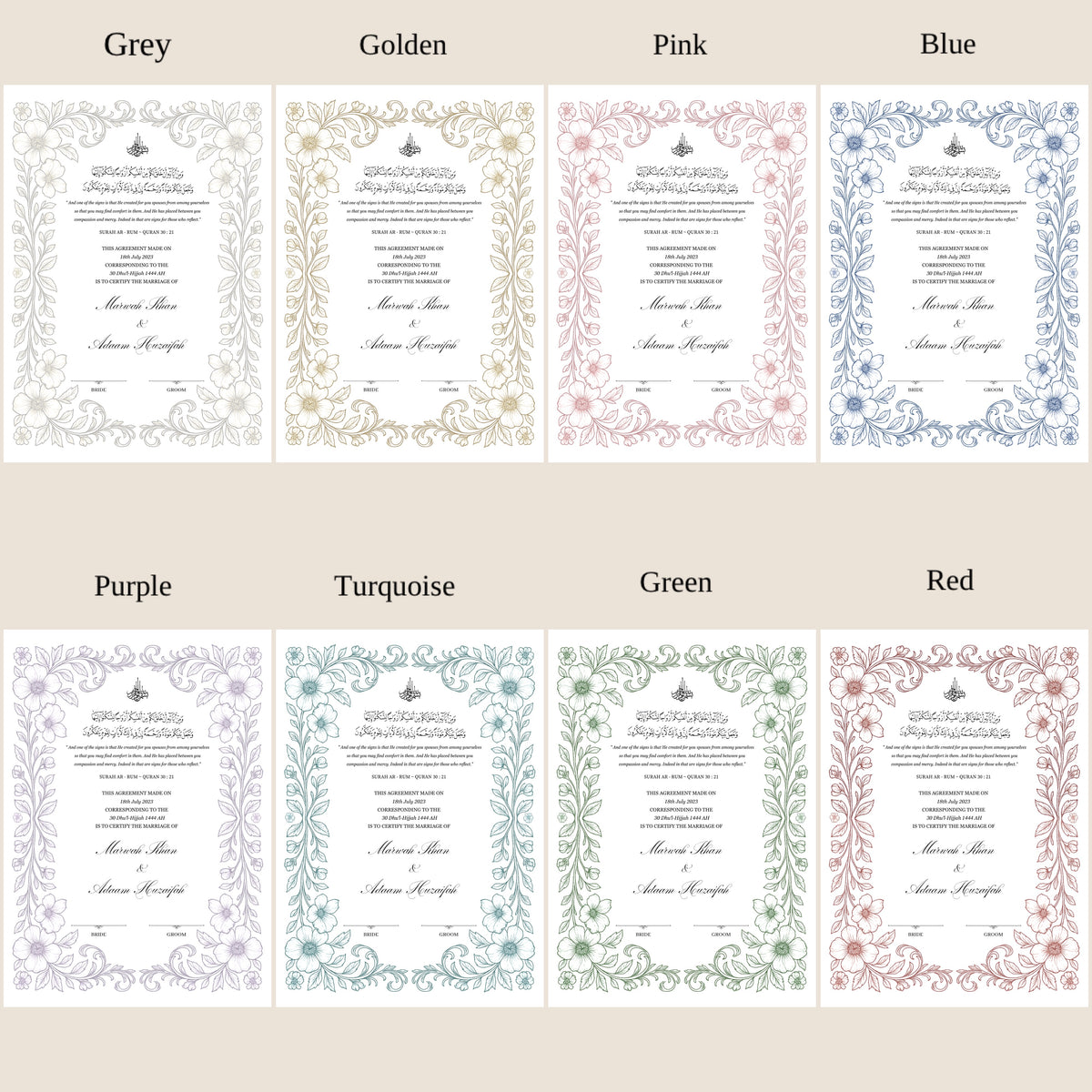 A4 nikkah certificate - feather pen - folder - wedding certificate