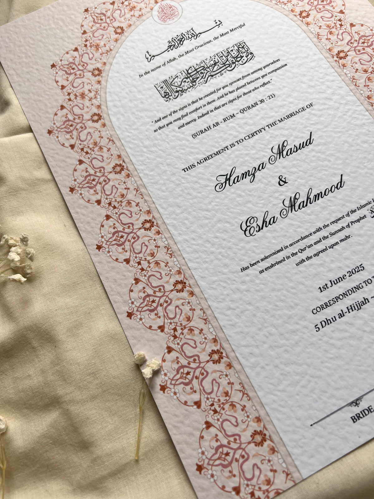 A4/A3 nikkah certificate - feather pen - folder - wedding certificate