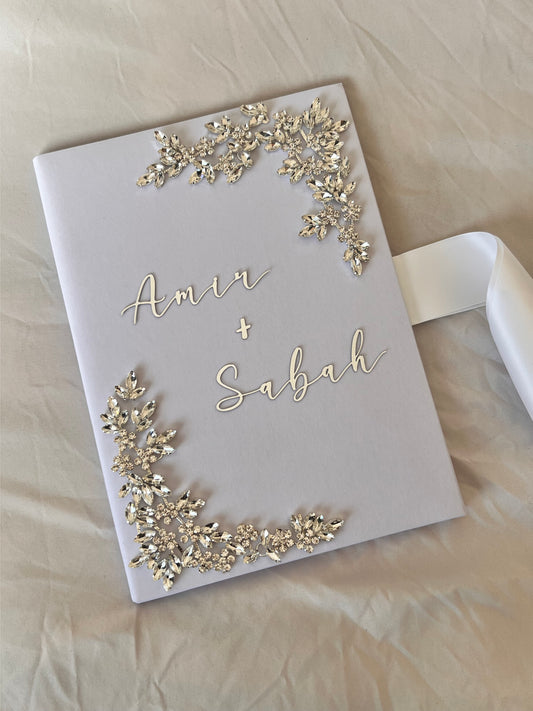 A4 Nikkah booklet - personalised wedding velvet folder - certificate holder - rhinestones