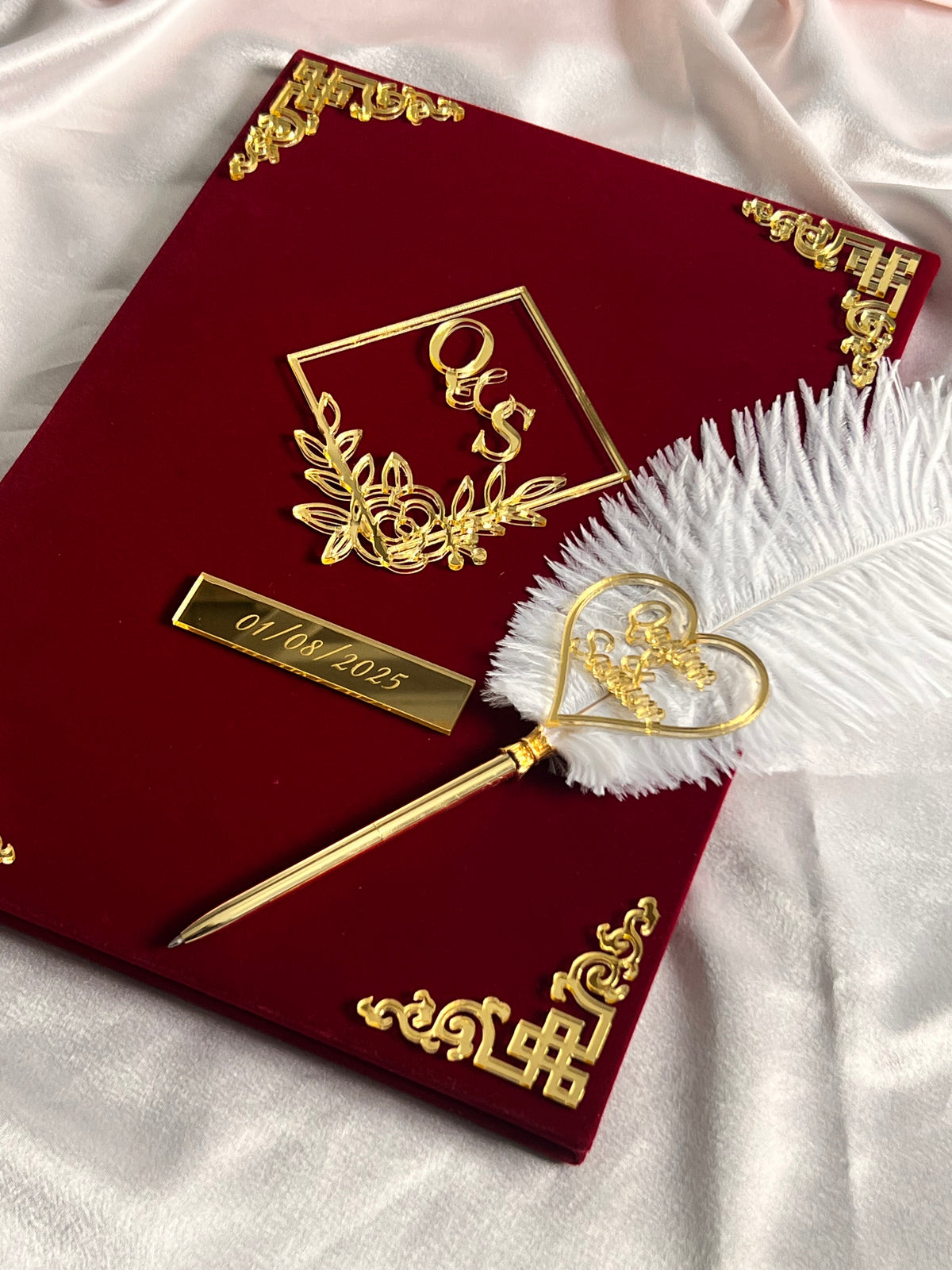 A4 velvet Nikkah booklet - personalised wedding folder - certificate holder