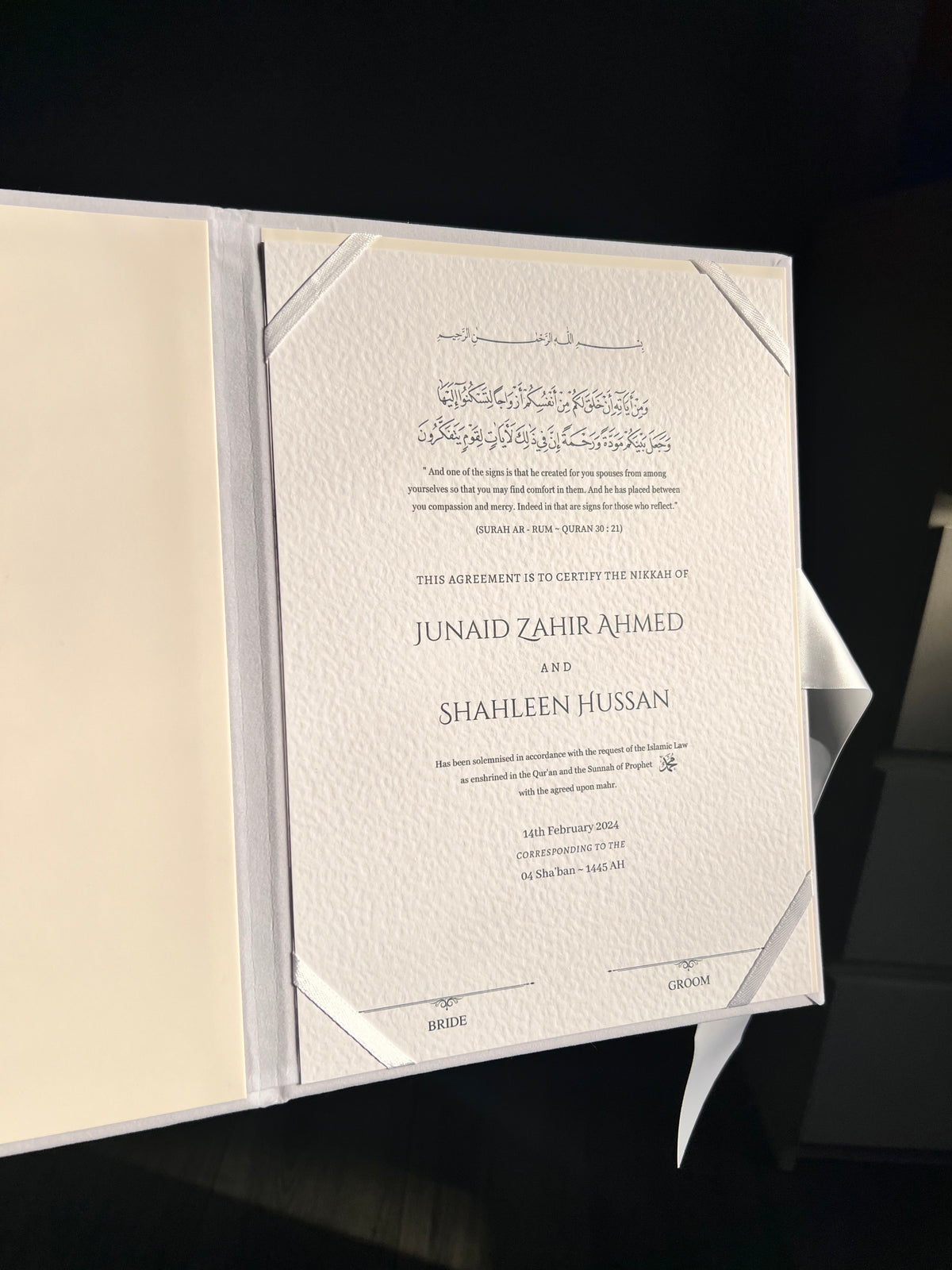 A4 nikkah certificate - feather pen - folder - wedding certificate