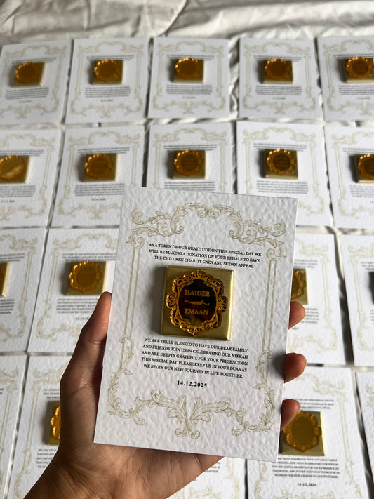 A6 Wedding Favours Chocolate, Luxury Acrylic, hammered card