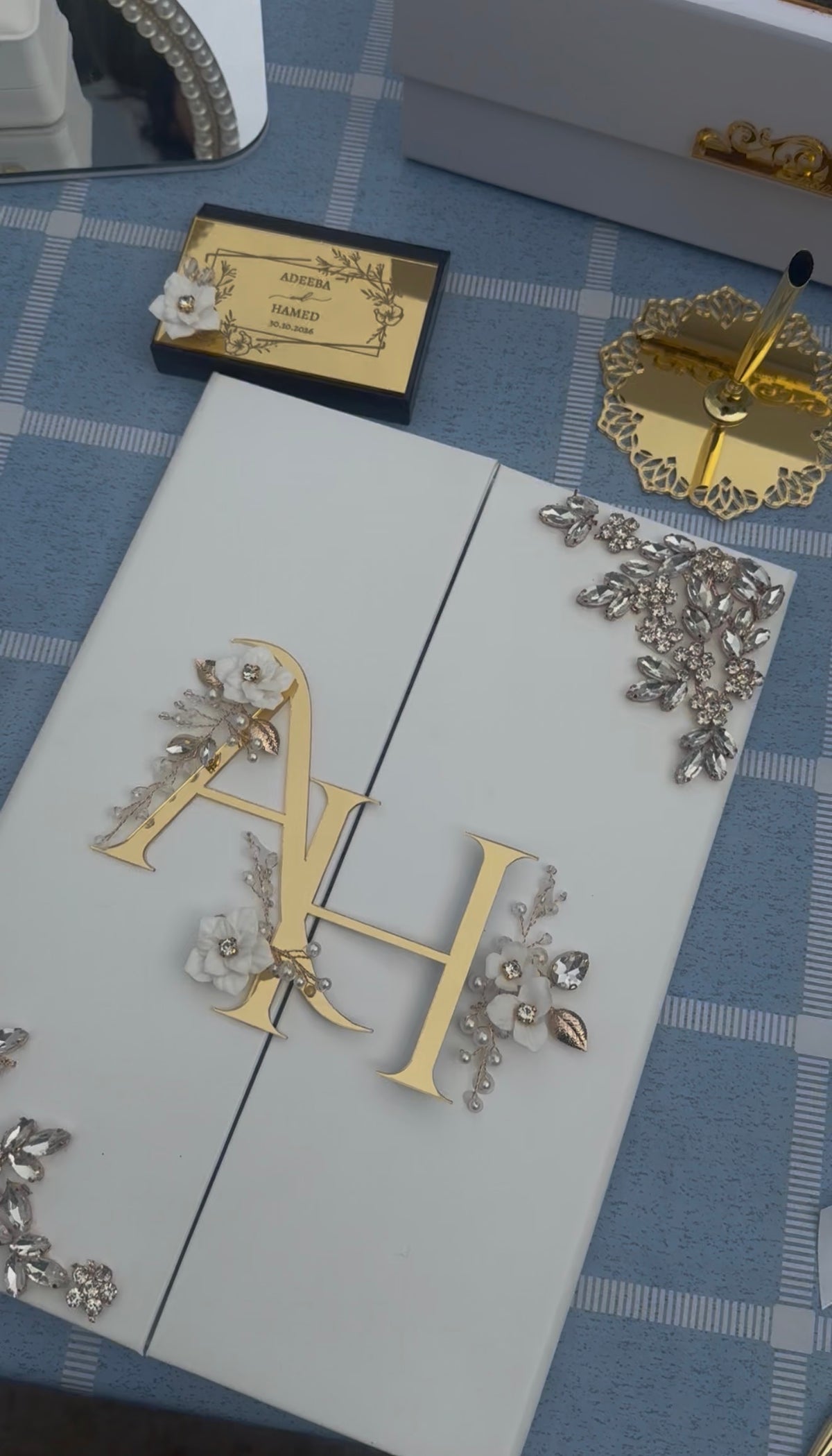 A4 Nikkah bundle - wedding folder - personalised nikkah nama booklet with rhinestones - certificate holder - feather pen