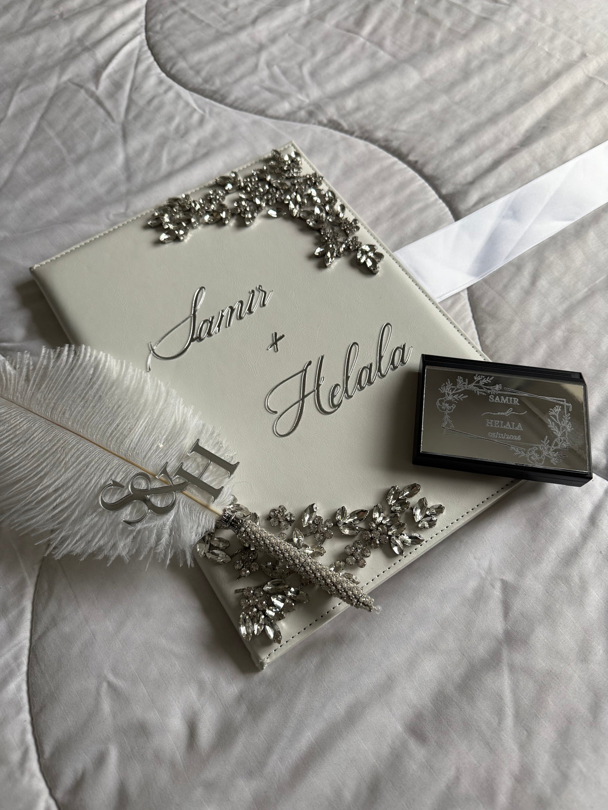 A4 Nikkah booklet - wedding folder - personalised nikkah nama booklet with rhinestones - certificate holder - feather pen