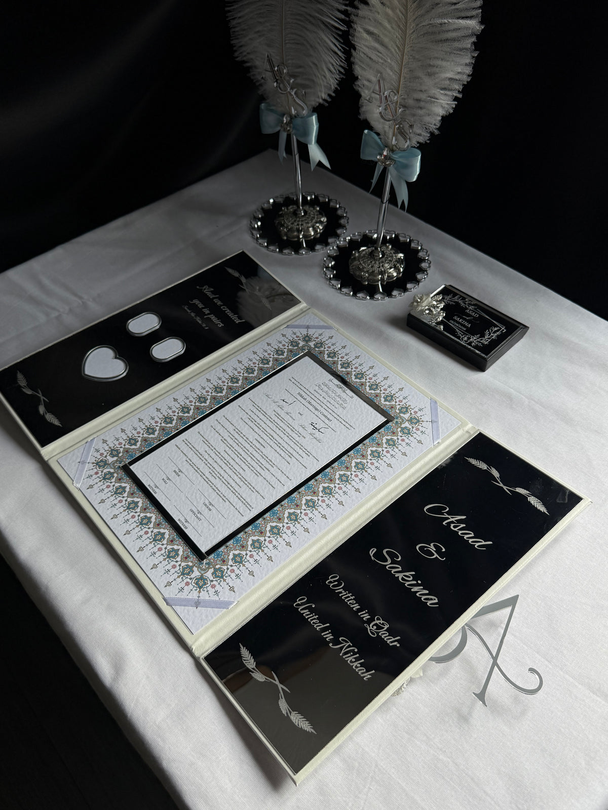 A4 Nikkah bundle - wedding folder - personalised nikkah nama booklet with rhinestones - certificate holder - feather pen