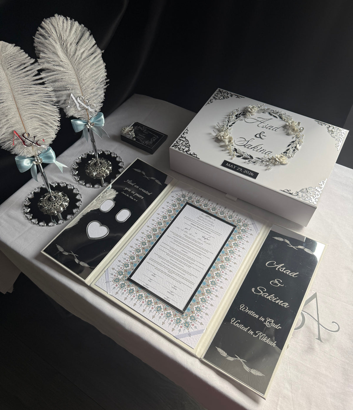 A4 Nikkah bundle - wedding folder - personalised nikkah nama booklet with rhinestones - certificate holder - feather pen