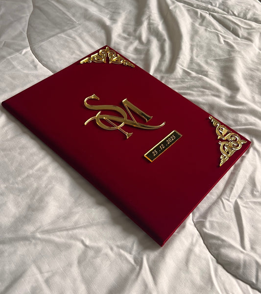 A4 velvet Nikkah booklet - personalised wedding folder - certificate holder