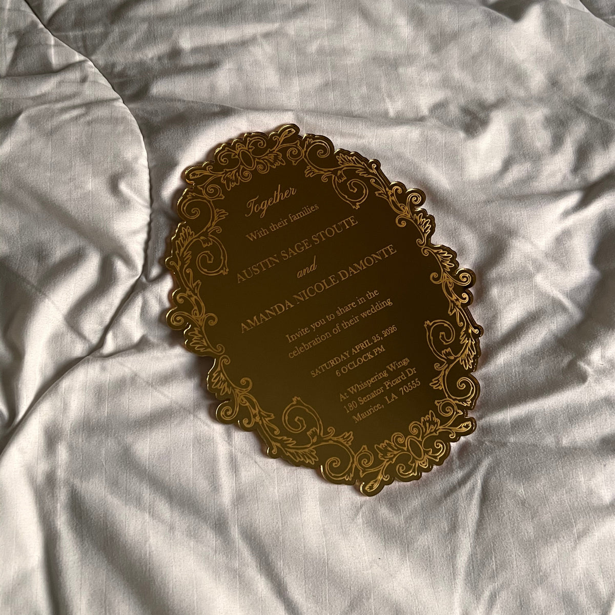 Luxury acrylic invitation - plexiglass - engraved acrylic - gold mirror - monogram frame - wedding, birthday, anniversary, nikkah, etc