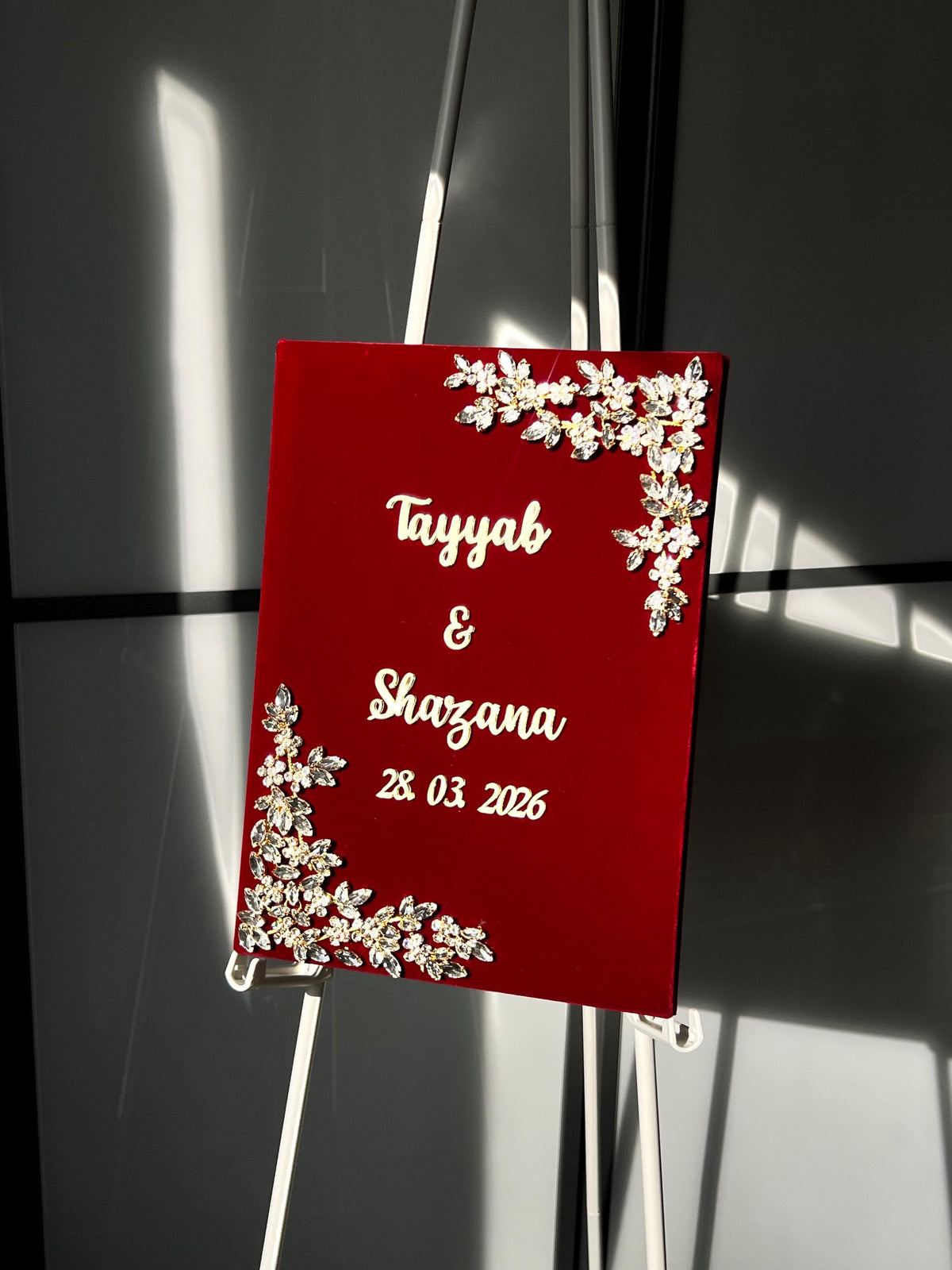 A4 maroon velvet Nikkah booklet - wedding folder - personalised nikkah nama booklet with rhinestones - certificate holder - feather pen