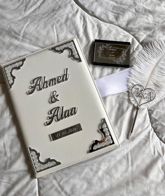 A4 velvet Nikkah booklet - wedding folder - personalised nikkah nama booklet - certificate holder - feather pen