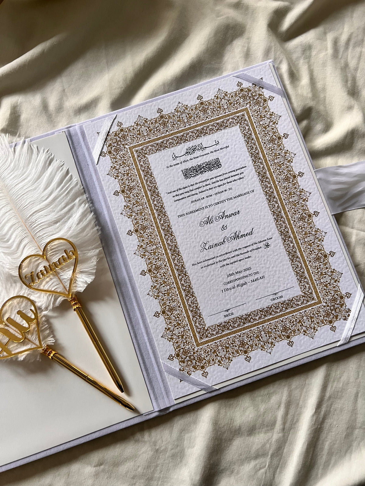 A4 Nikkah booklet - personalised wedding velvet folder - certificate holder