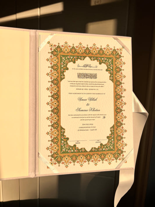 A4/A3 nikkah certificate - feather pen - velvet folder - wedding certificate