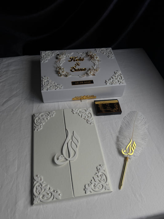 A4 Nikkah bundle - wedding folder - thumb plaque - ring tray - feather pen