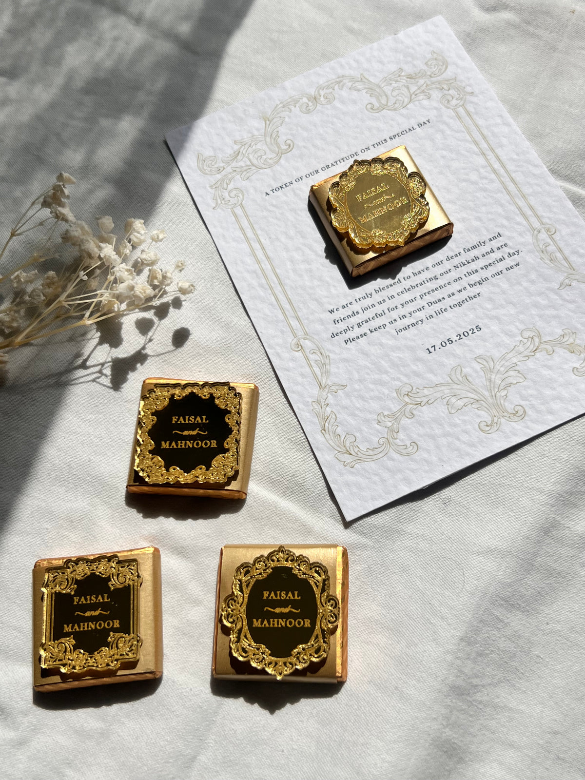 A6 Wedding Favours Chocolate, Luxury Acrylic, hammered card