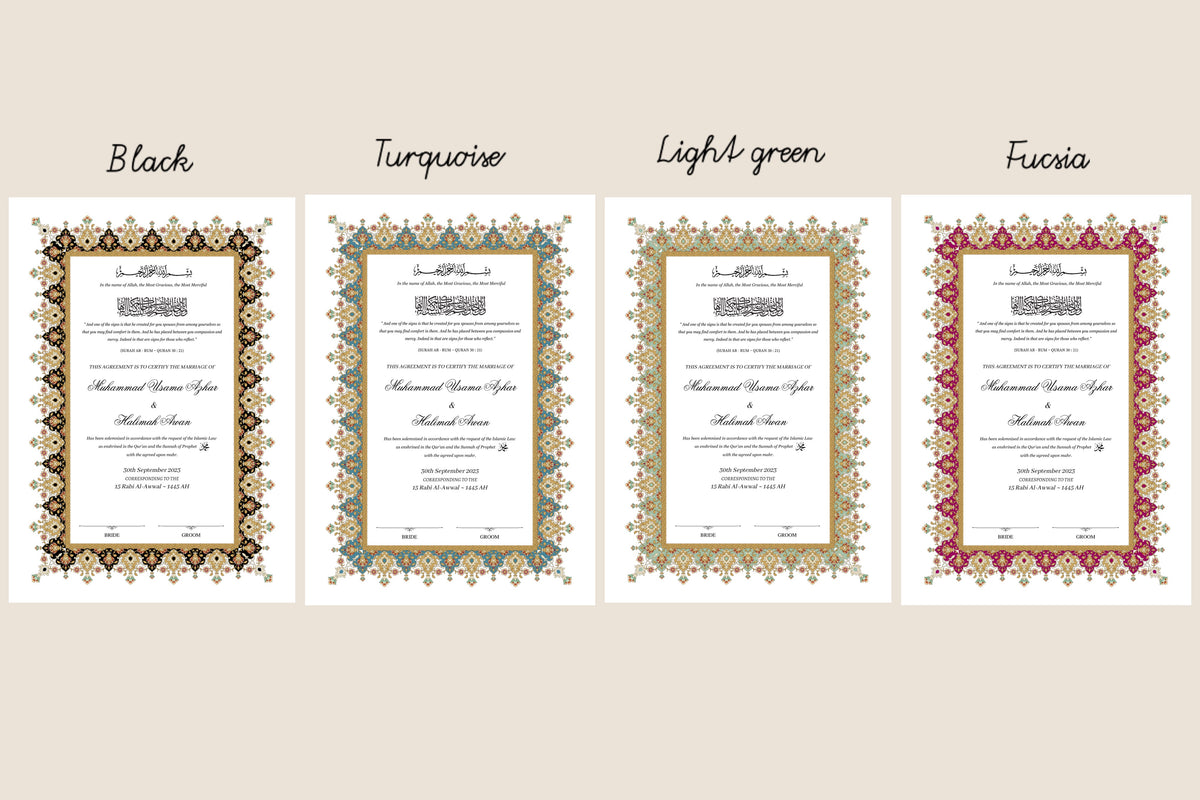 A4/A3 nikkah certificate - feather pen - folder - wedding certificate