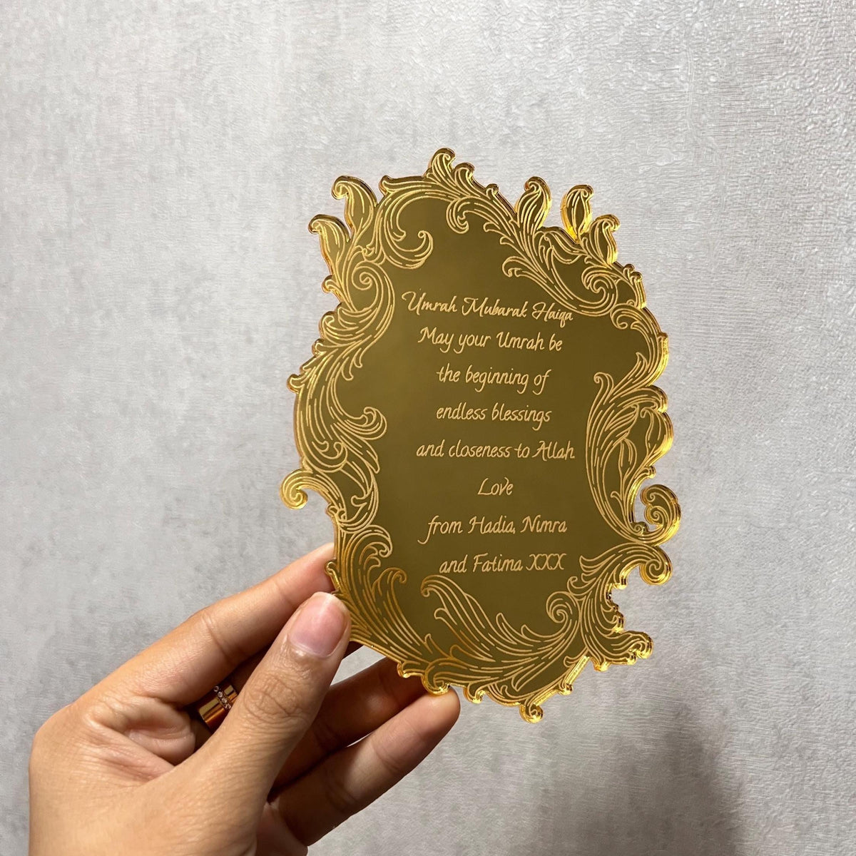Luxury acrylic wedding invitation - plexiglass - engraved acrylic - gold mirror - monogram frame - birthday, anniversary, christening, nikah