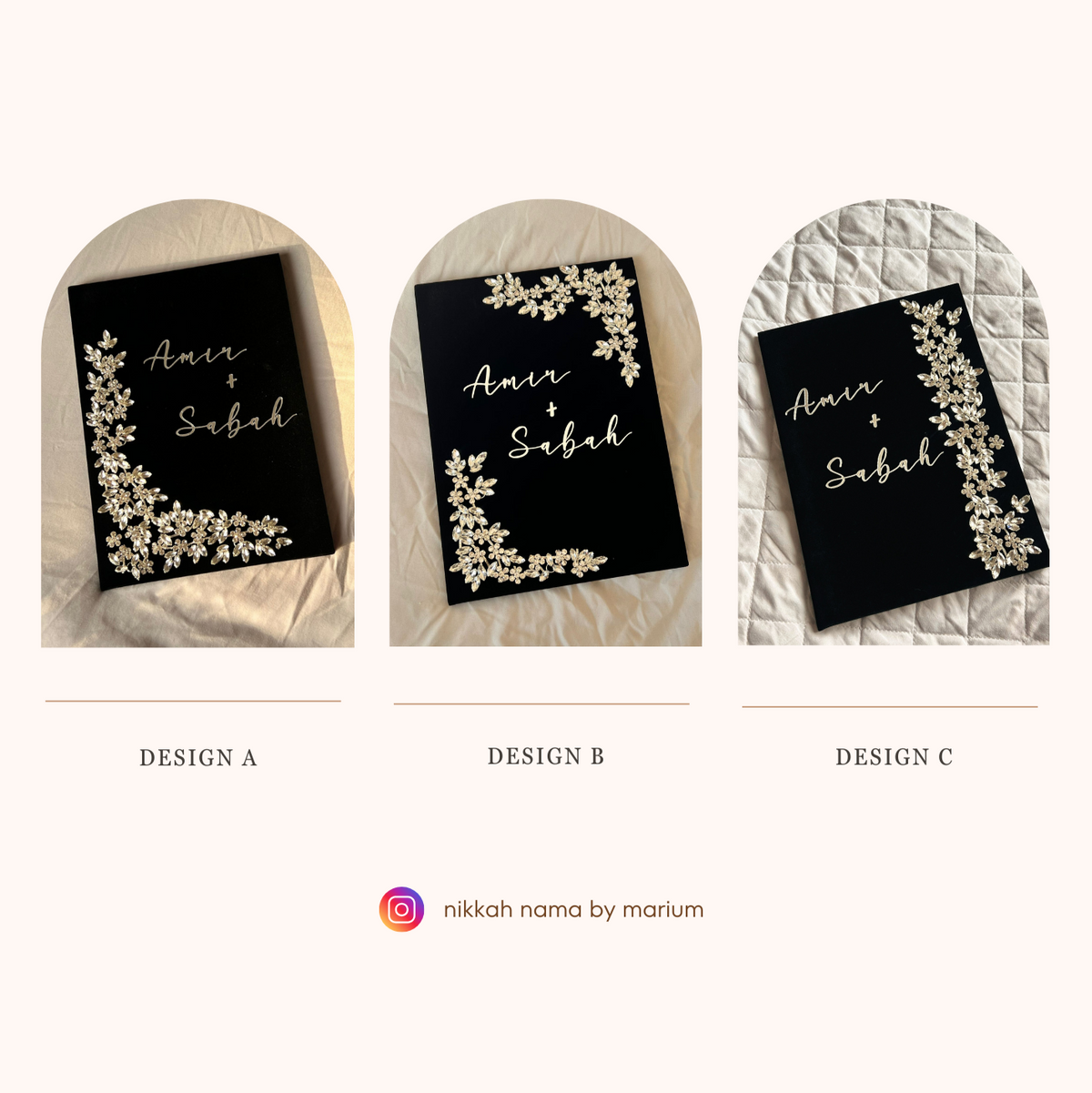 A4 Nikkah booklet - personalised wedding velvet folder - certificate holder - rhinestones