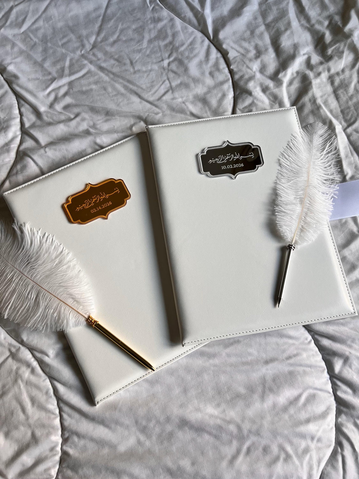 A4 velvet padded folder - wedding folder - certificate holder - feather pen